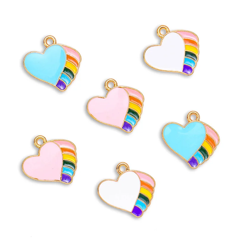 20 pcs/lot Fashion Enamel Heart Rainbow Pendant Making Accessories Charms for Women, Earrings/Necklace Handmade DIY Jewelry