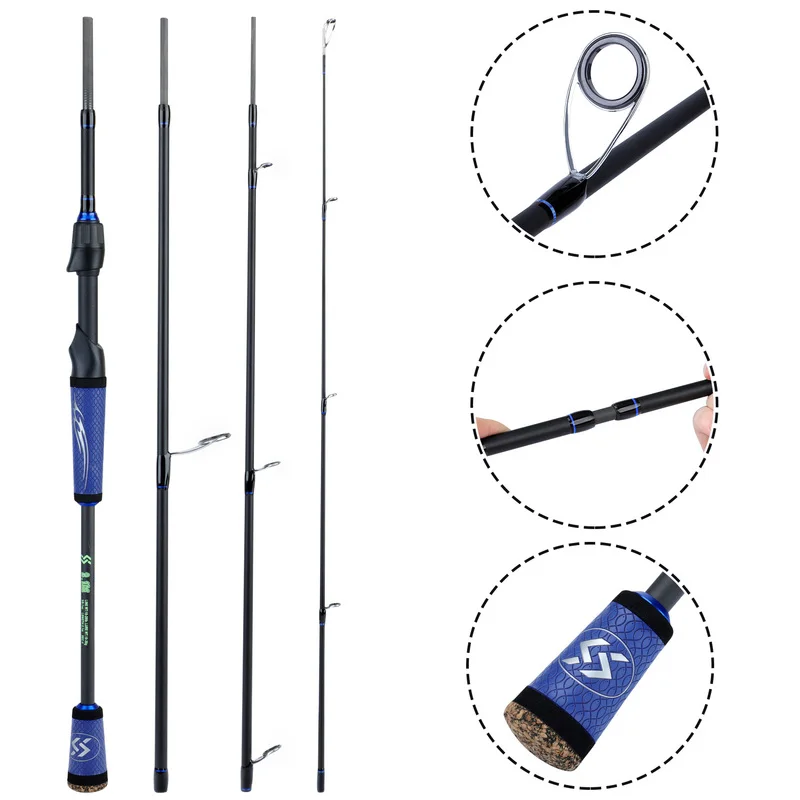 Sougayilang 1.8M 2.1M 2.4M Lure Fishing Rod 4 Section Carbon Fiber Rubber Handle Fishing Rod Spinning /Casting Carp Fishing Rod