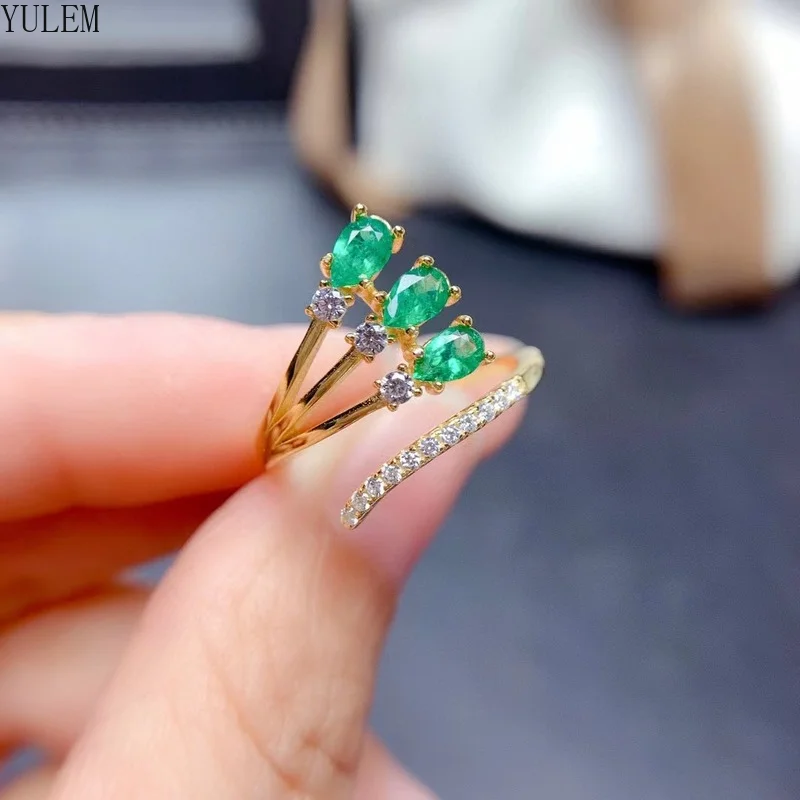 100% Women's Summer Natural Drop Emerald Ring 925 Sterling Silver Simple Fine Jewelry Birthday Gift Customizable - Image 3