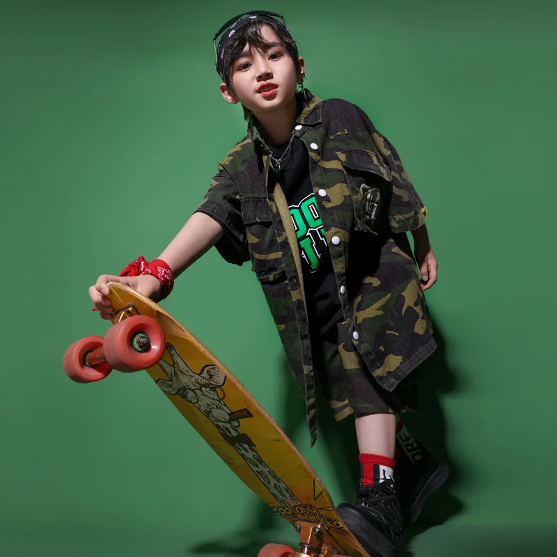 Kid Hip Hop Kleidung Übergroßen Camouflage Hemd Straße Casual Cargo Jogger Hosen Shorts für Mädchen Junge Jazz Dance Kostüm Kleidung