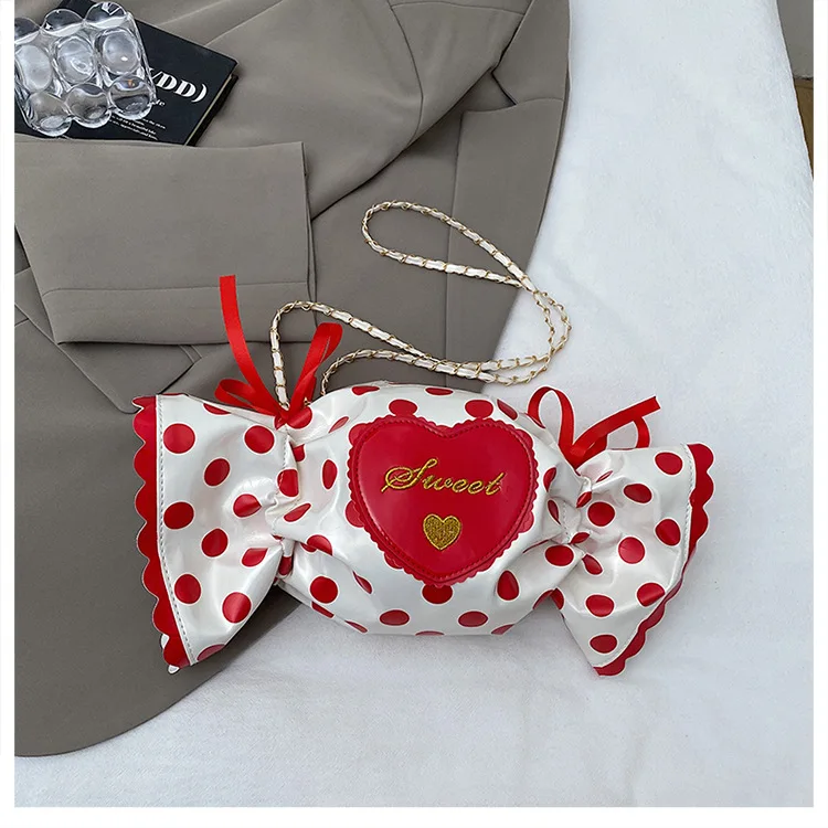 Fotografia 4: Bolsa Feminina de Moda, Bolsa Lady Love Candy, Bolsa Transversal com Laço, Bolsa com Letras, Bolsa de Mão com Corrente, Estilo Kawaii Doce, Presente para Meninas
