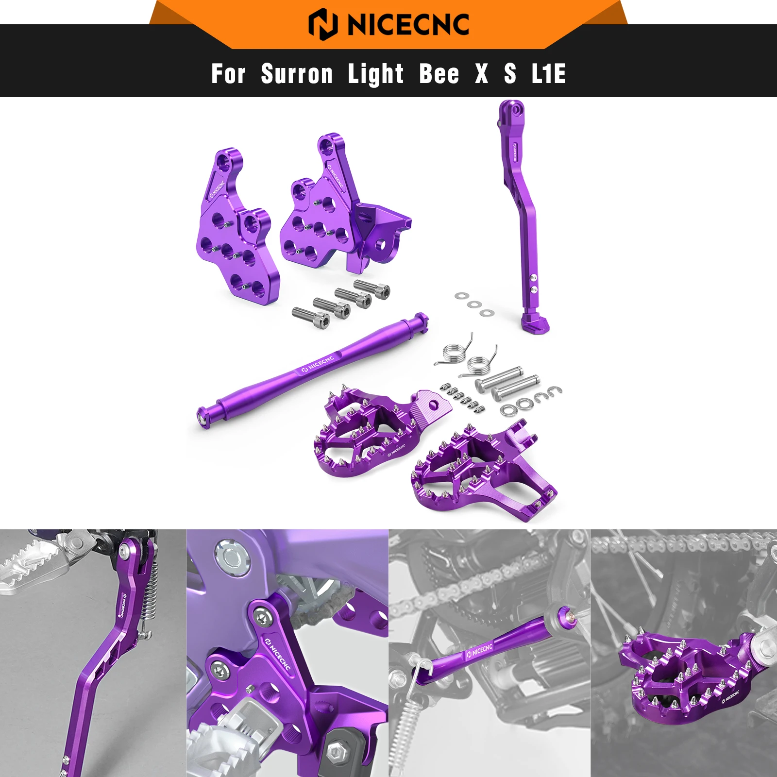 NICECNC For Surron Light Bee X S L1E Segway X160 X260 Foot Pegs Bracket Package Footrest Support Brace Foot Side Kick Stand