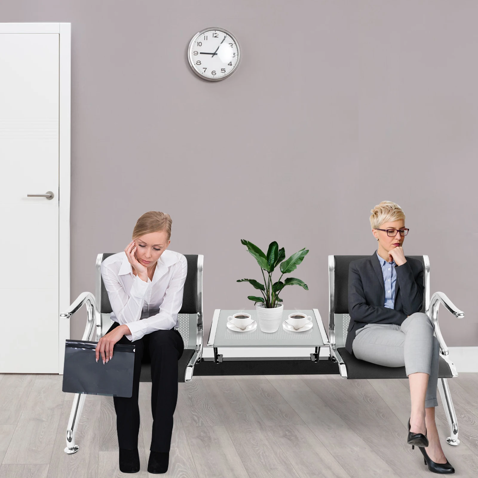 2 seats Convenient Waiting Room Chairs, Reception Bench with Table and Arms Waiting Room Chairs for Office, Clinic Waiting Area