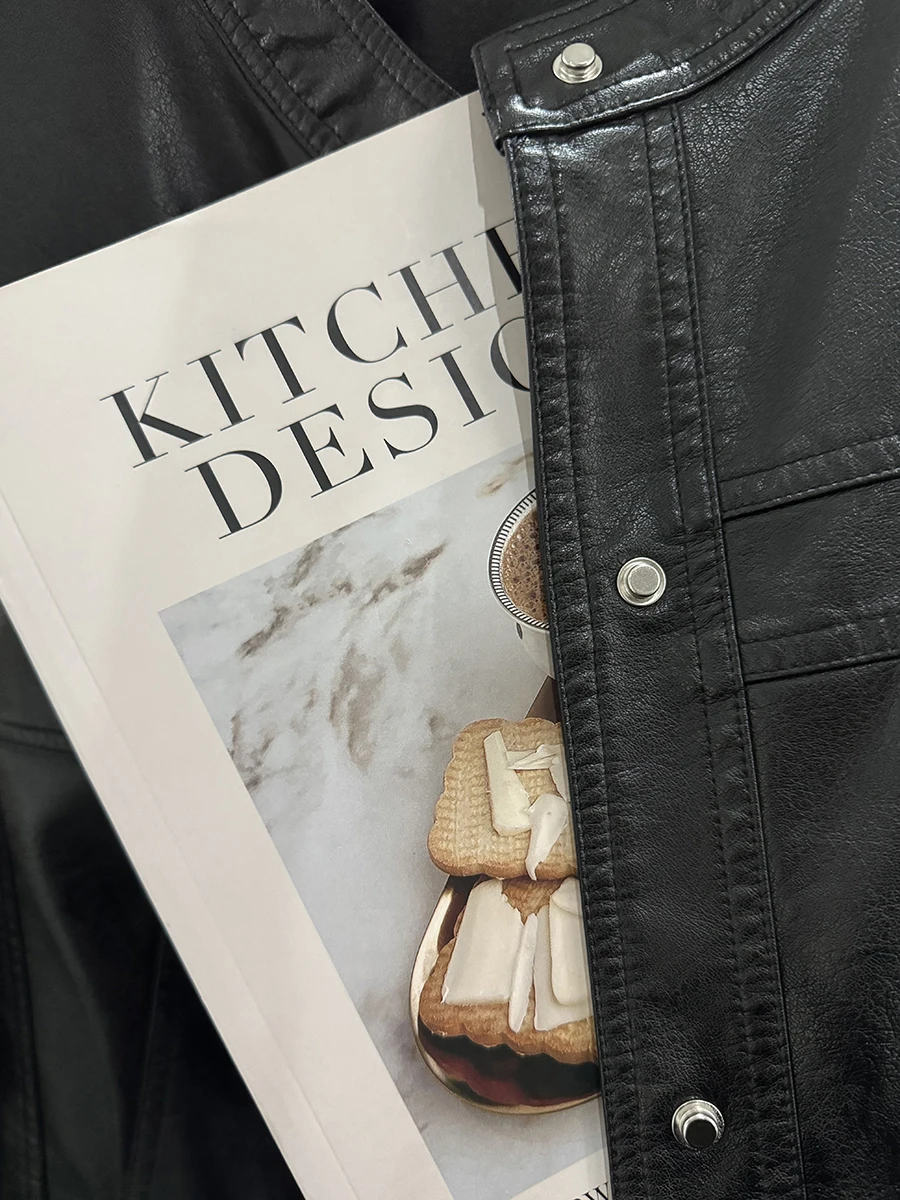 Jaqueta de Couro PU Cool Bla para Mulheres, Estilo Motociclista, Casaco de Primavera e Outono, Tendência Harajuku, Marca Chinesa, Estilo Casual