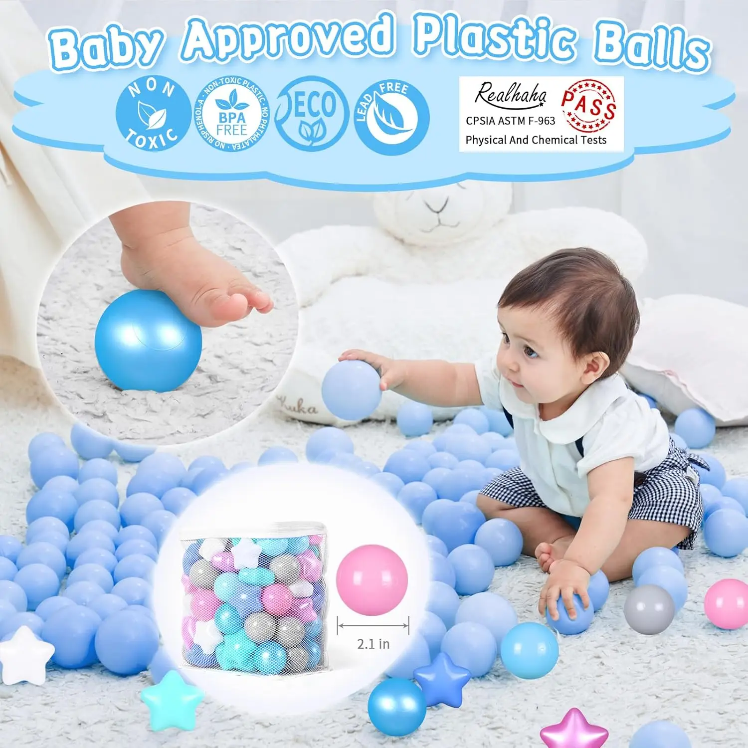 Ball Pit Balls 100 perles rose vert bleu blanc, formes d'étoiles pour bébés enfants parc boules en plastique pour boules de jeu de piscine à balles