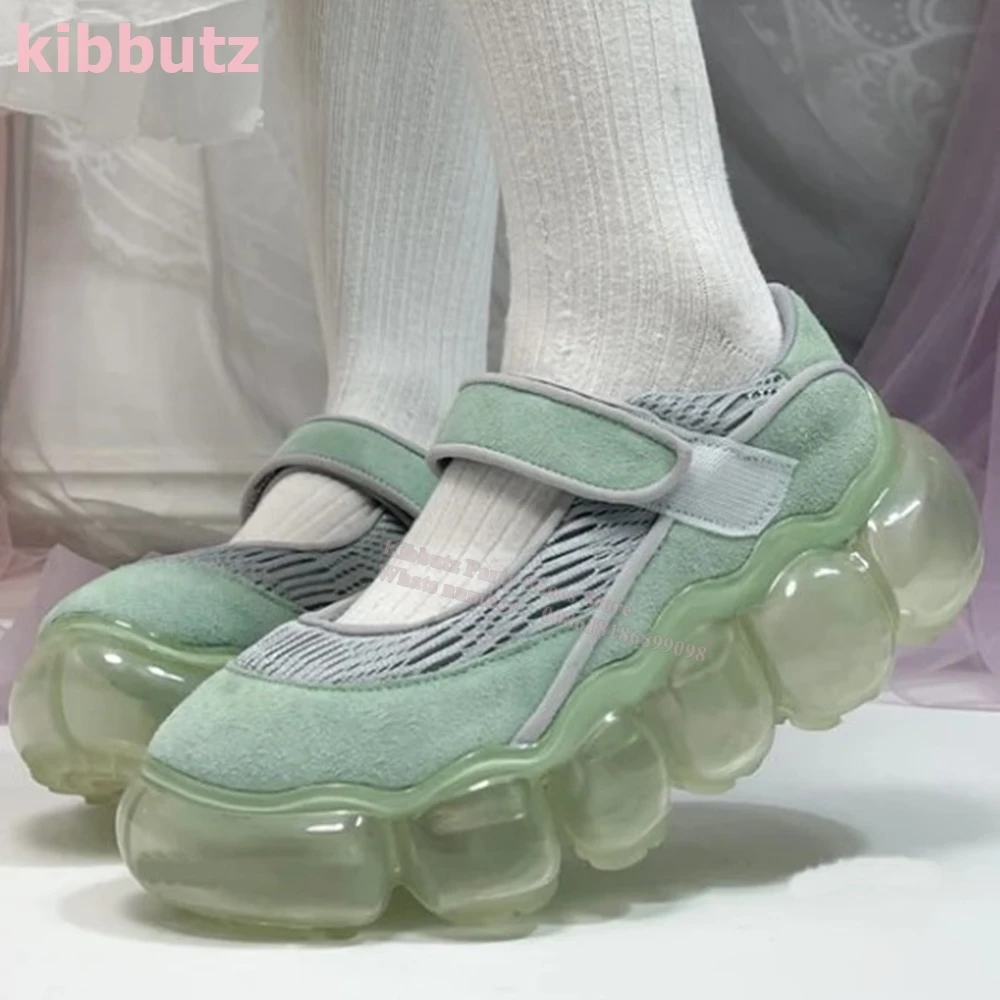 

Bubble Sole Mary Jane Sneakers Round Toe Height Increasing Mixed Color Hook & Loop Slip-On Fashion Elegant Novelty Women Shoes