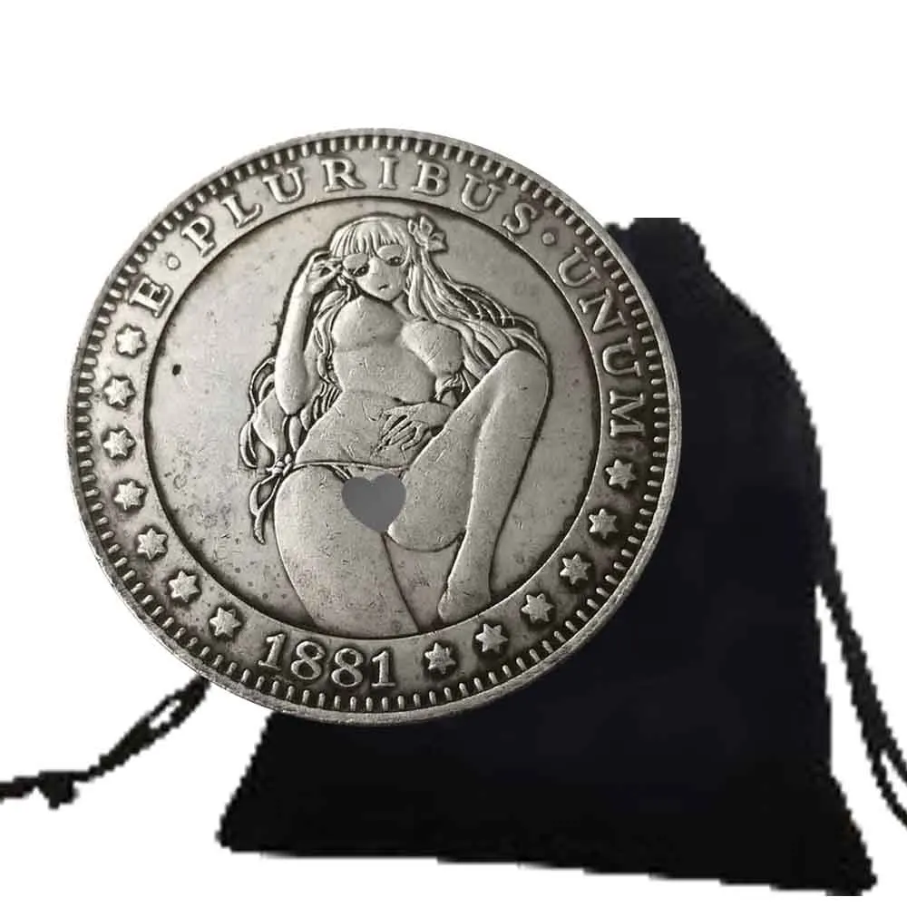 Luxury America Girl One Dollar Art Couple Coin Funny Coins Good Lucky Pocket Coin Morgan Dollar Commemorative Coin+Gift Bag