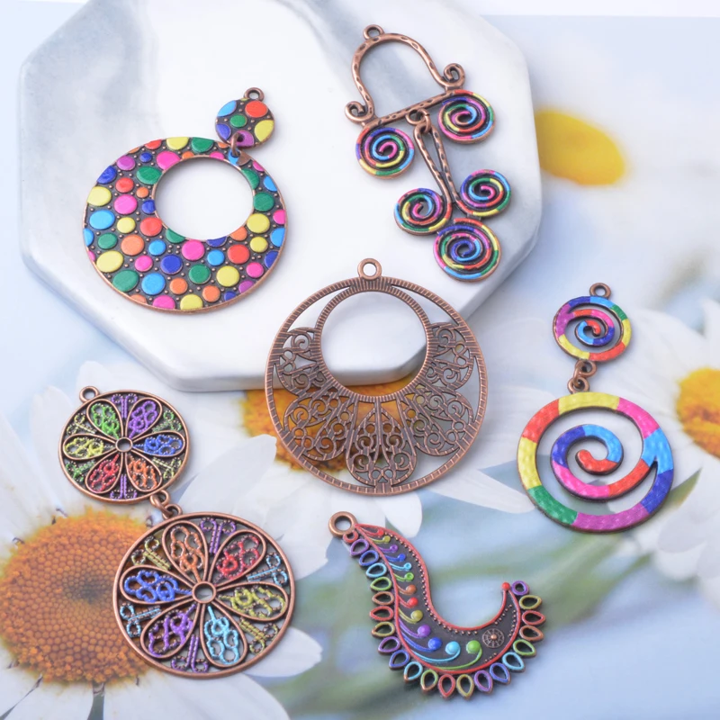 12 Stück lange Ohrring-Anhänger aus Zinklegierung im Vintage-Stil, antikes Kupfer, runde Ohrhänger-Anhänger. – Detail 5
