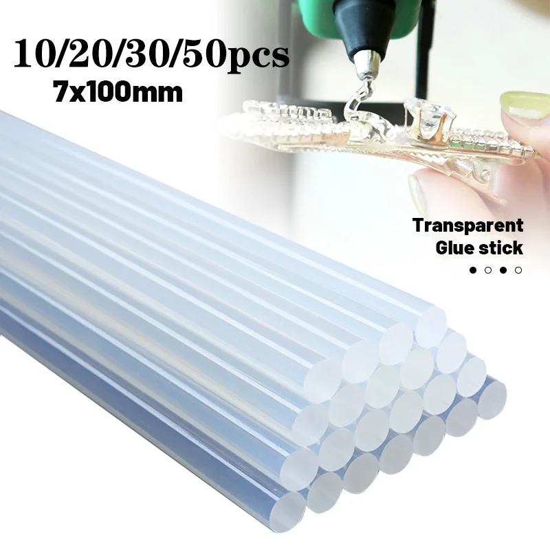 10/20/30/50Pcs 7x100mm Transparent Hot Melt Glue Sticks For Electric Glue Gun Craft Album Repair Tool Alloy Tool Accessories