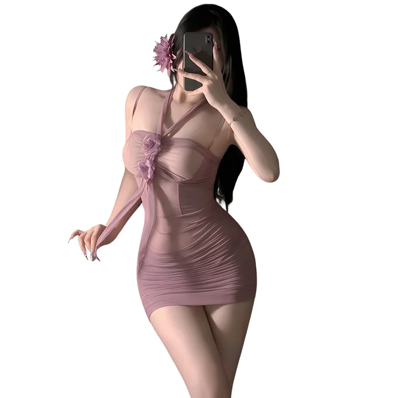 

Japanese Sexy Office Secretary Cosplay Costumes Female Lingerie Uniform Halter Perspective Hip Wrap Skirt Nightclub Temptation