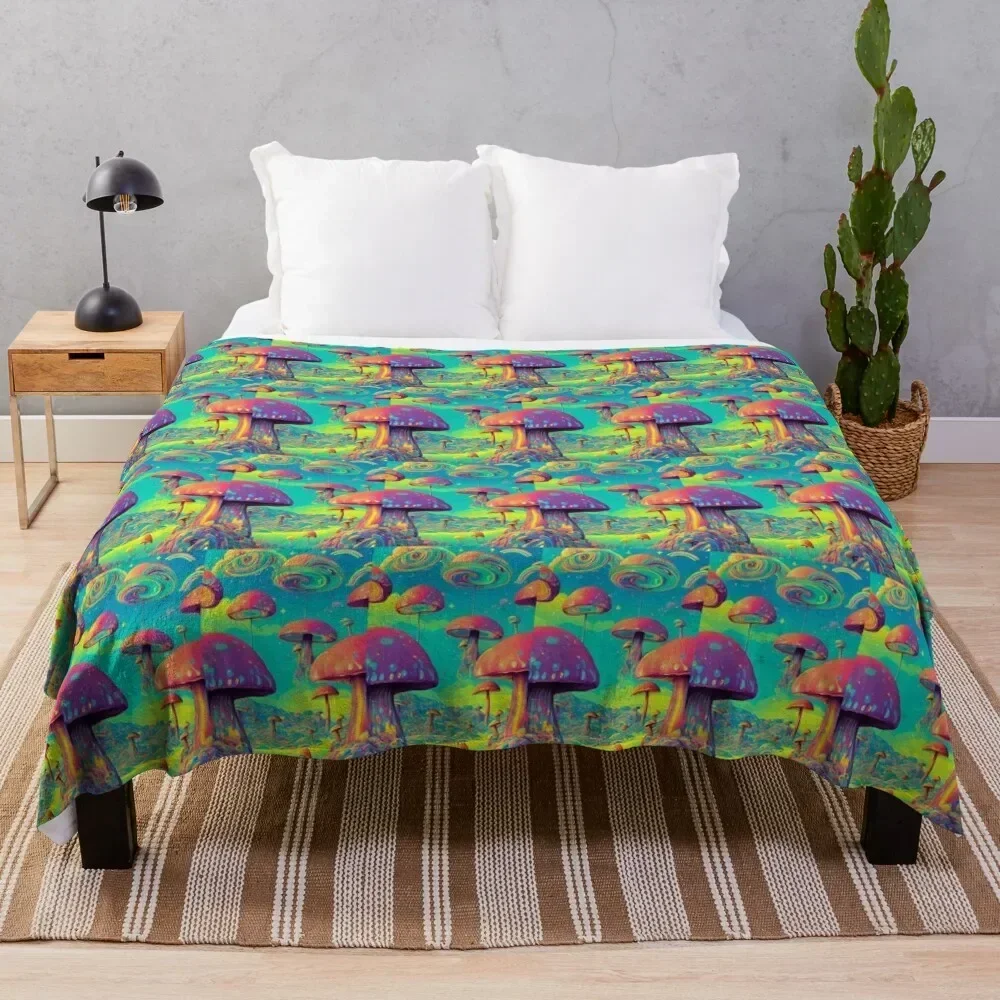 

Trippy Rainbow Mushroom Landscape Throw Blanket Luxury Brand Sofa Quilt Hair Blankets For Baby Blankets