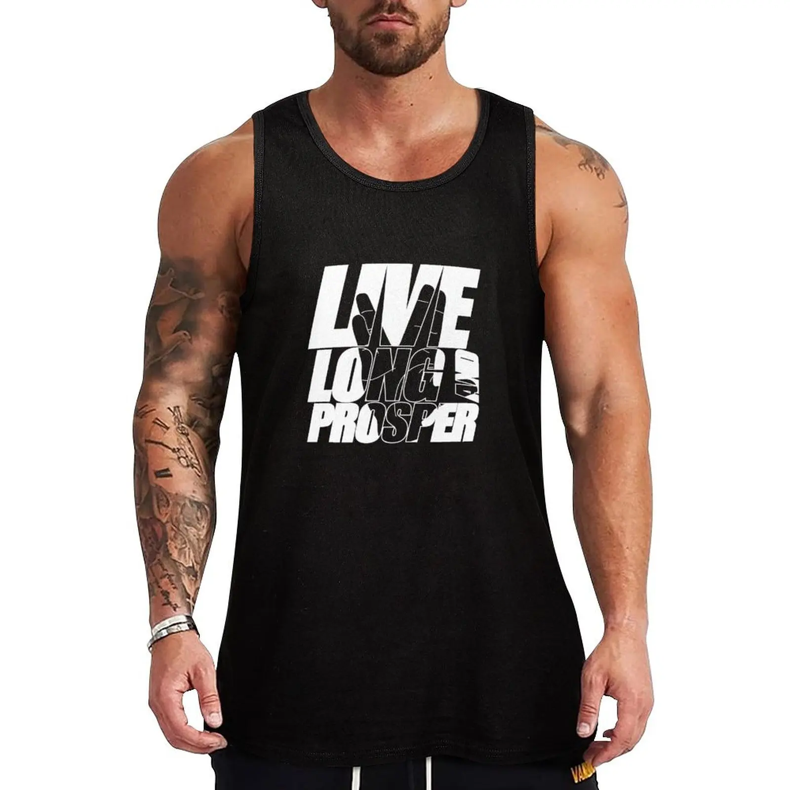 LIVE LONG AND PROSPER Star Trek ? Quote Meme slogan with silhouette of the Vulkan Gruss Tank Top training weight vest