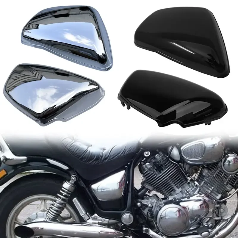 Motorcycle Chrome Black Battery Side Fairing Cover ABS Guard Protector Covers For Yamaha XV700 750 1000 1100 Virago 1984-Up