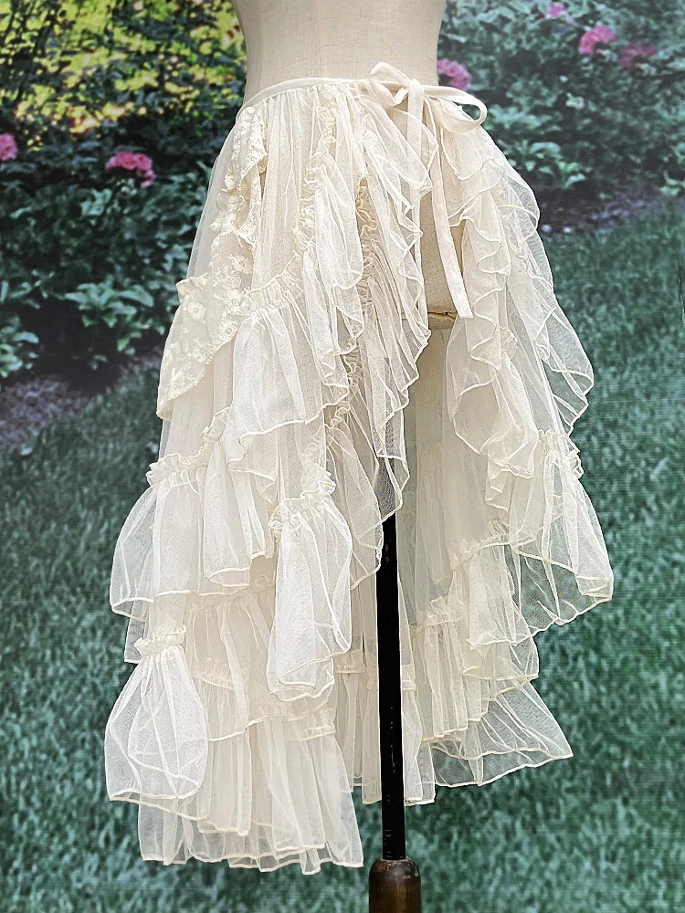 

Double Layered Lolita Waist Curtain Sheer Cover Up Skirt Versatile Veil Half Skirt with A Sense of Niche Cover