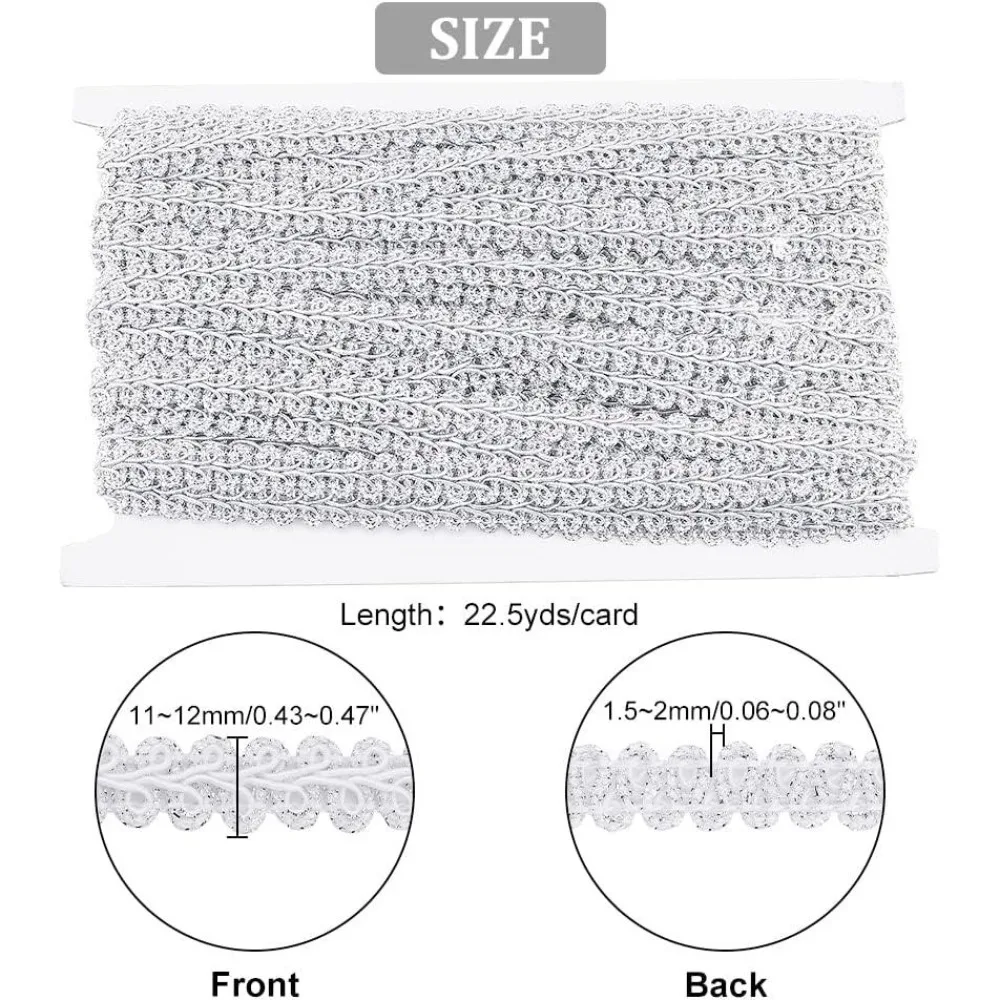 Gimp Braid Trim 22.5 Yards Centipede Fabric Trim Ribbon Silver Scroll Gimp Trim Metallic Lace Trim Decorative Fabric Trim
