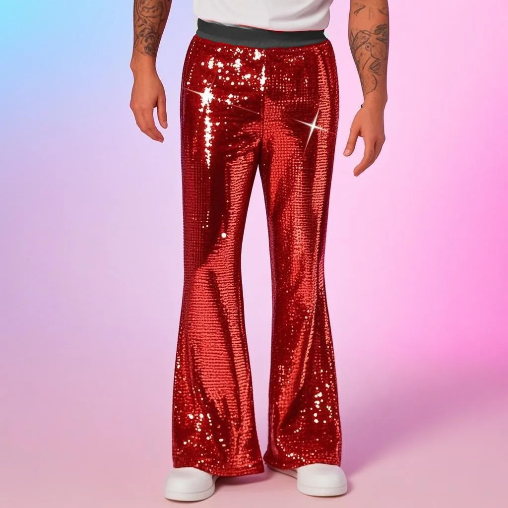 Nightclub Disco Men's Flare Pants Trousers Vetement Homme Sexy Steampunk Glossy Plaid Dance Party Dress Man Elasticity Pants