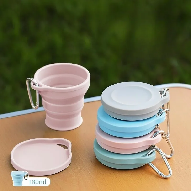 

180ML Folding Cup Mini Retractable Cup Silicone Portable Teacup Outdoor Travel Coffee Telescopic Drinking Mug with Lid
