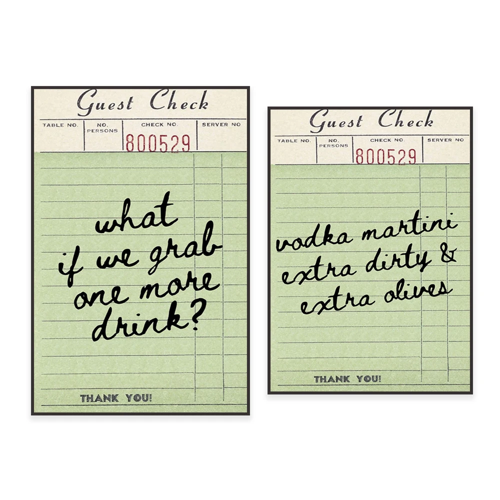 Vodka dirty martini guest check typography, if we have one more drink quote guest check typography poster, bar cart decoration