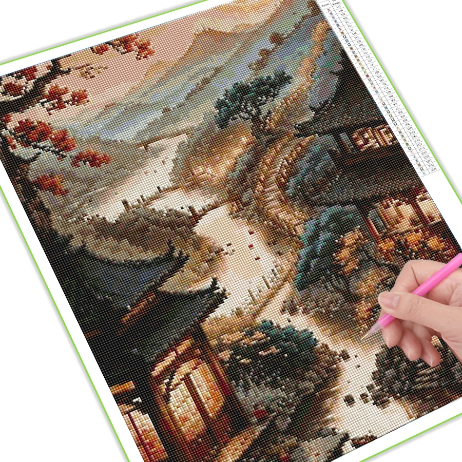 Ancient House Scenery Diamond Painting New Diy Full Mosaic Arts Rhinestone Embroidery Picture Landscape Wall Decor AA5052