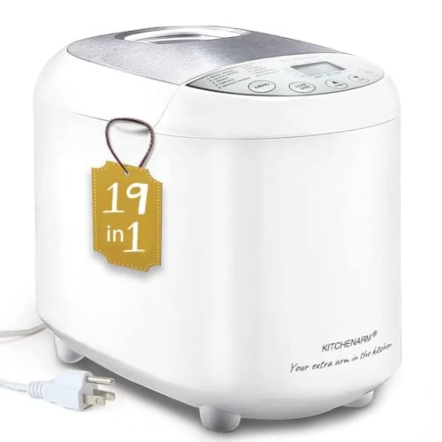 Bread Machine for Home Baking, White Plastic, 19-in-1 Functions with Homemade and Gluten-Free Cycles, Beginner-Friendly, 2LB/1.