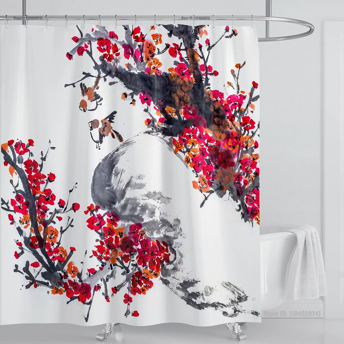 Chinese Style Flower and Birds Tree Shower Curtains crane pattern Bath Curtain Waterproof Bathroom Decor With Hooks 3d Printing