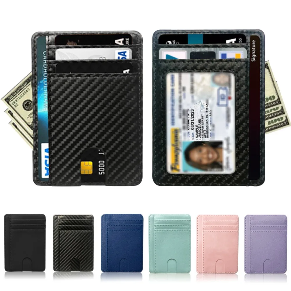 Universal Portable PU Leather Card Wallet, RFID Blocking Anti-Demagnetization Multi-Card Slot Holder for Travel Office