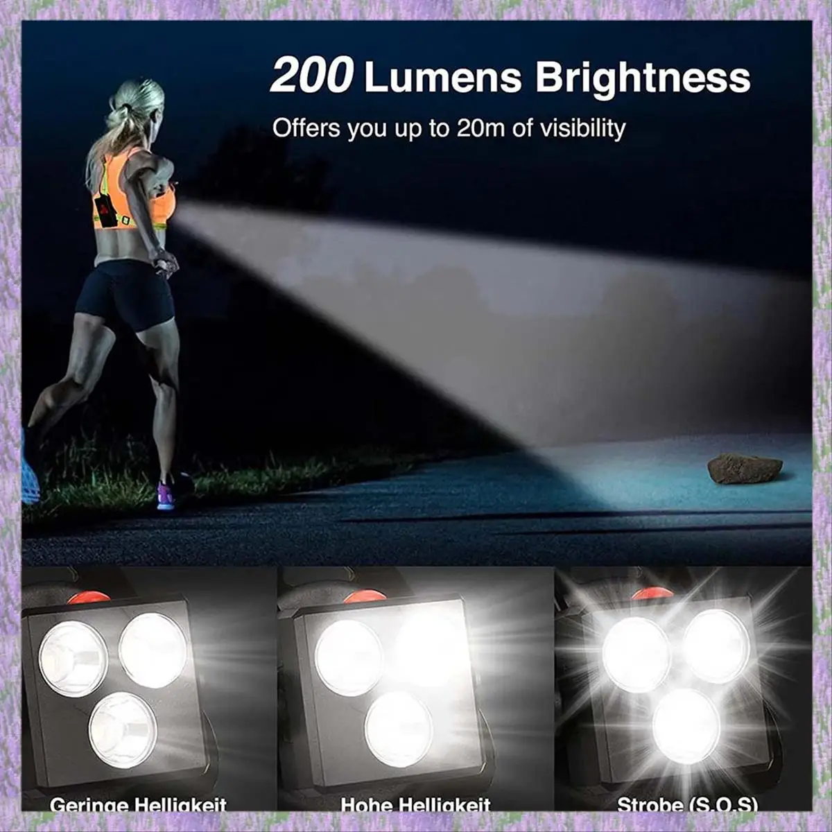 A63K-ไฟวิ่งกลางคืนสําหรับนักวิ่ง โคมไฟหน้าอก LED พร้อมเกียร์เสื้อกั๊กสะท้อนแสง และไฟชาร์จแบตเตอรี่แบบชาร์จไฟได้