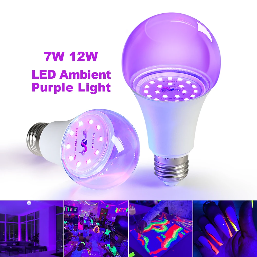 7W 12W LEDブラックライト電球 UVブラックライト E27 LED電球 AC85-265V パーティー ゴーストハウス 蛍光雰囲気 395nm 紫外線ランプ