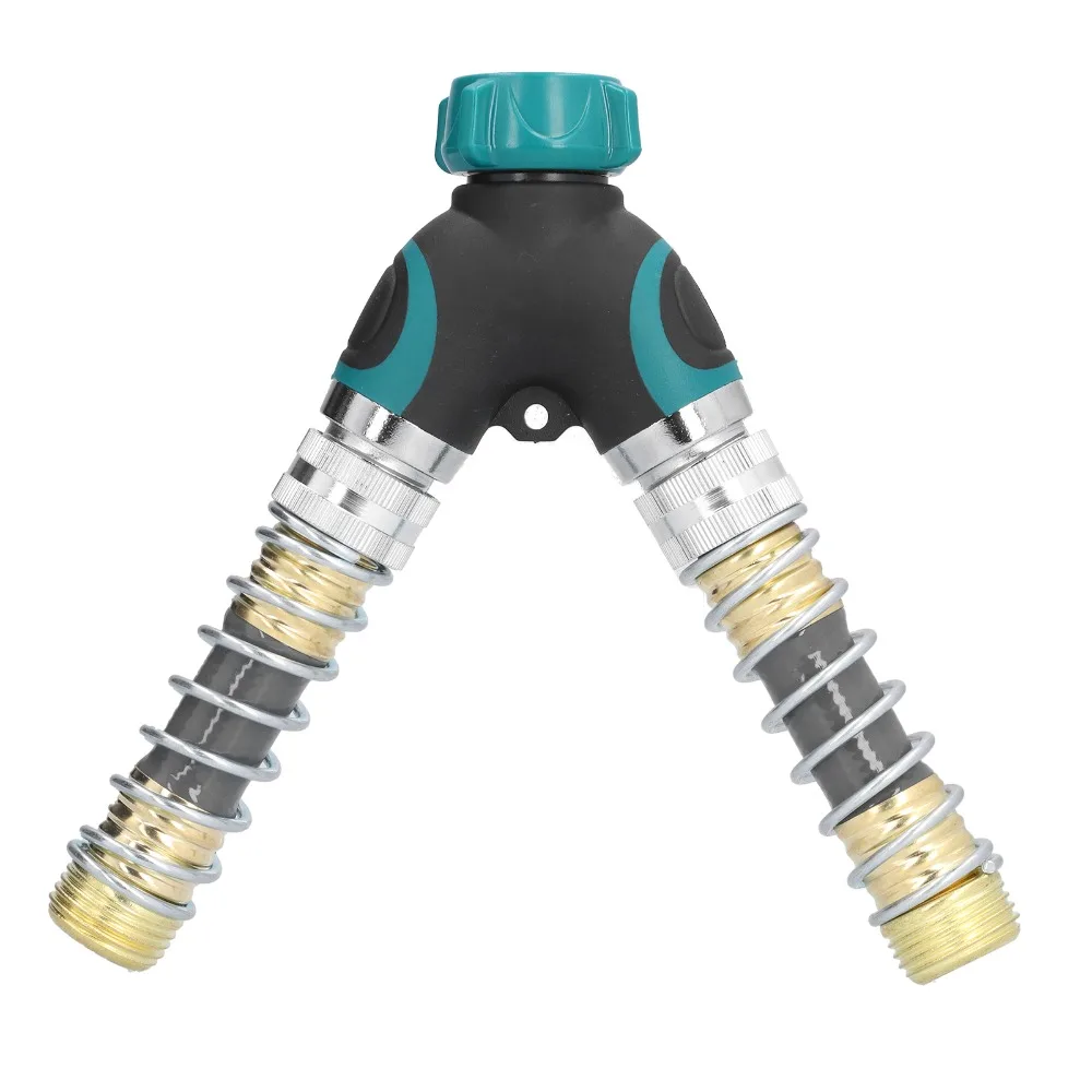 Zinc Alloy,ABS Hose Connector Y Shape 2 Way Hose Splitter Green with Spring Hose Protectors Water Splitter