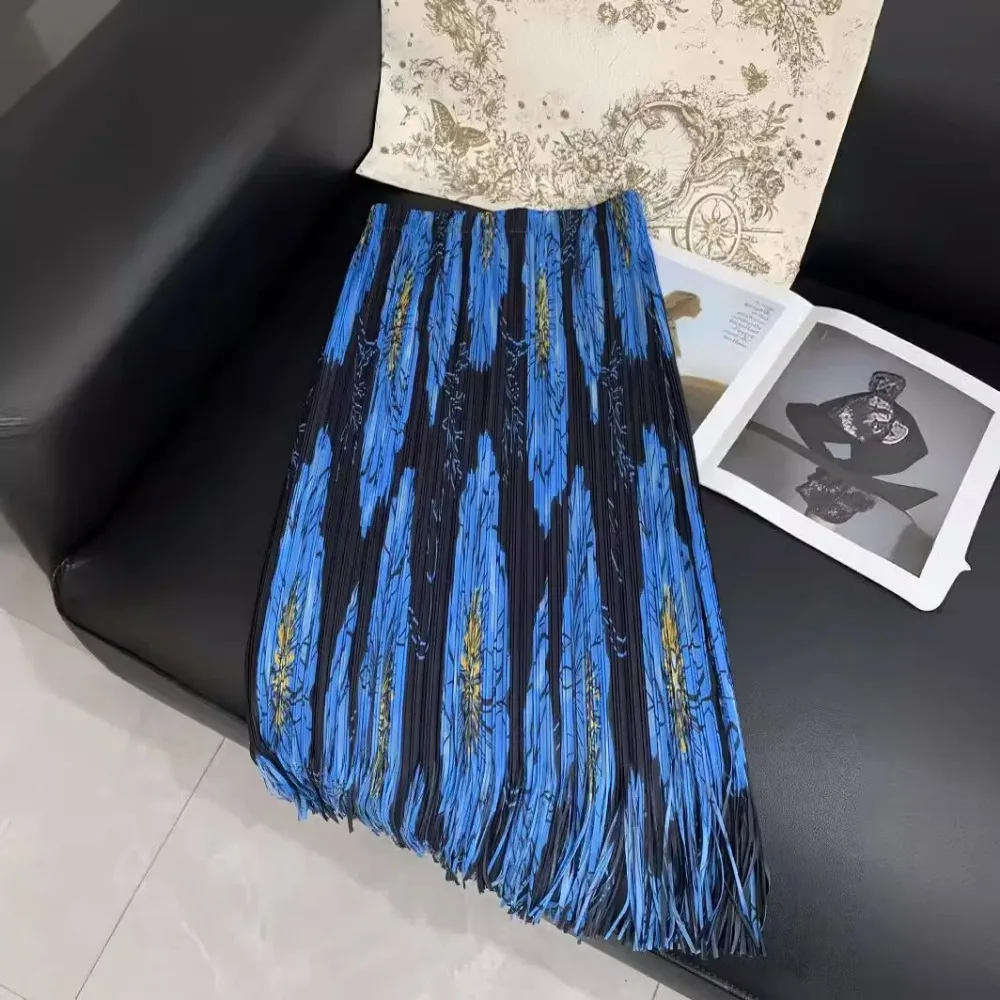 

Pleats Pleated Original Color Collision Elegant Half-body Skirt 2024 Spring And Summer New Printing High-end Versatile Skirt