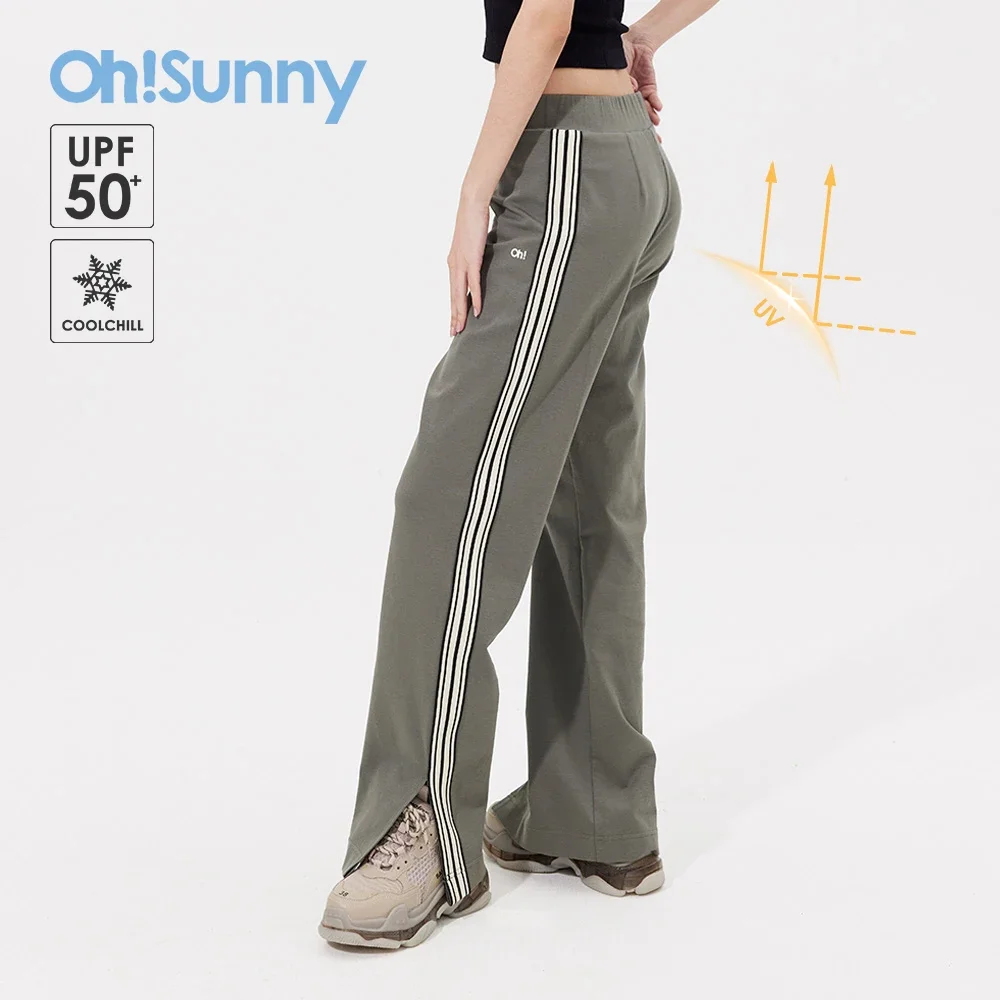 OhSunny Women Sunscreen Wide-leg Pants Loose Cooling Breathable Anti-UV UPF50+ Slimming Thin Trousers Baggy Slit Track