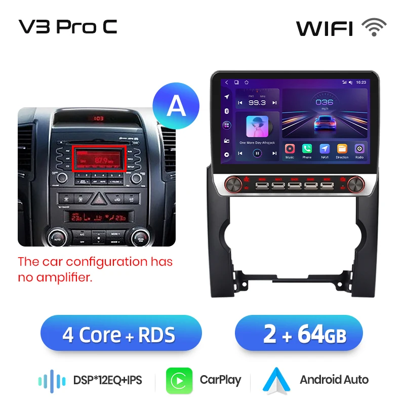 Junsun 13.1″ QLED draadloze CarPlay Android Auto autoradio voor Kia Sorento 2 XM 2009-2012 Intelligente systemen DSP SWC RDS GPS FM