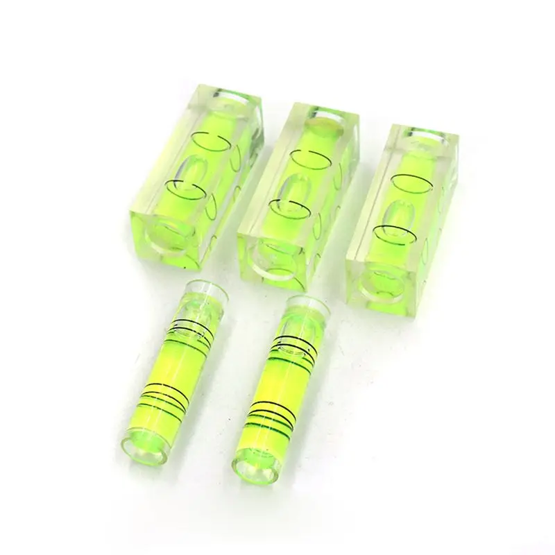 Viales de nivel de burbuja de plástico cilíndricos/cuadrados, Mini medida de nivel de 9,5x39,5/15x40mm para tallado de carpintería, 5 uds.