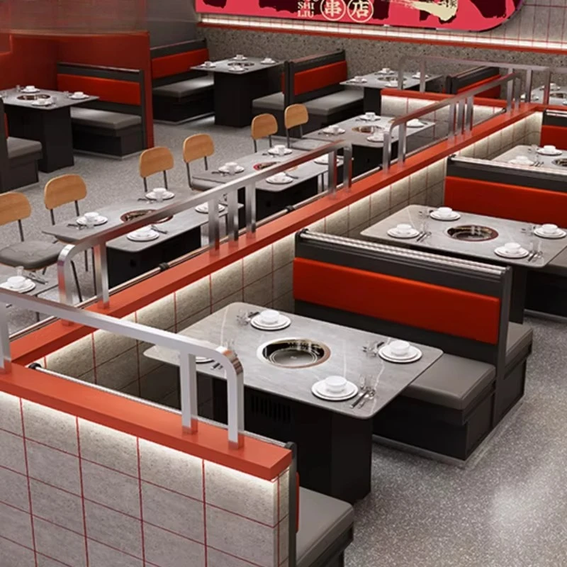 

High End Restaurant Furniture Round Hot Pot Barbecue Light Commercial Grill Custom Korean Barbecue Grill Table