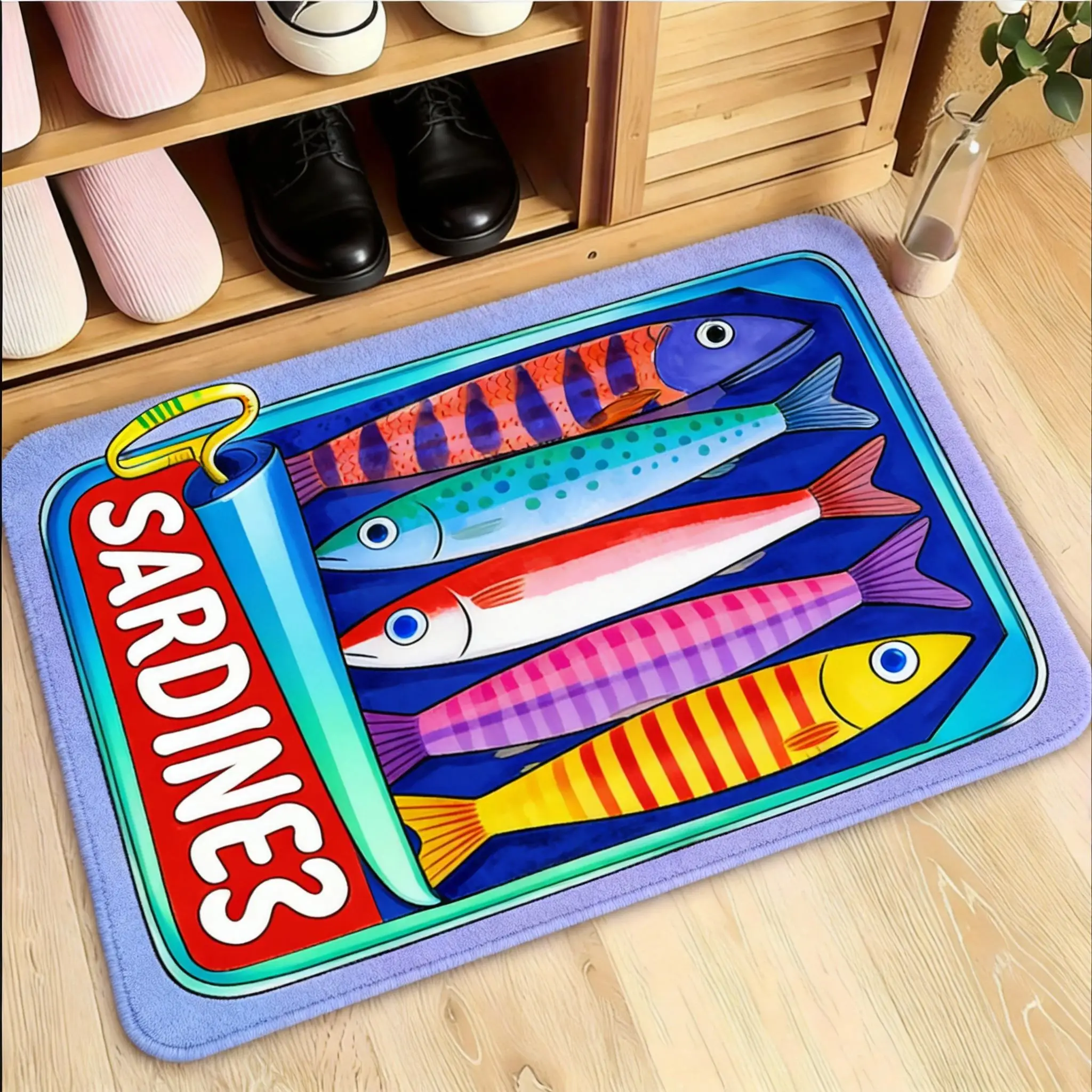 Sardine Can Doormat Hand-Painted Fish Design with 