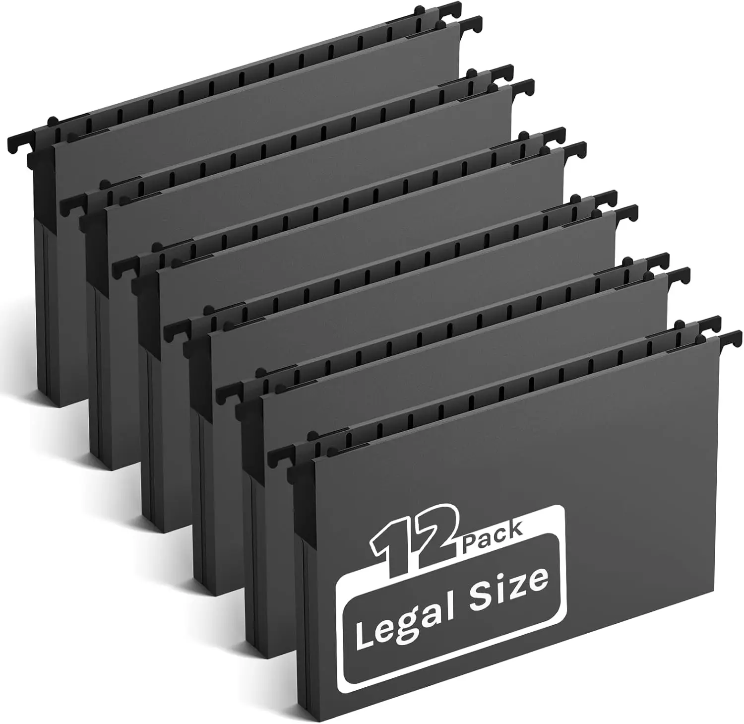 

12 Pack Heavy Duty Plastic Hanging File Folders, Legal Size, 1" Expansion, with Insertable Tabs, Black