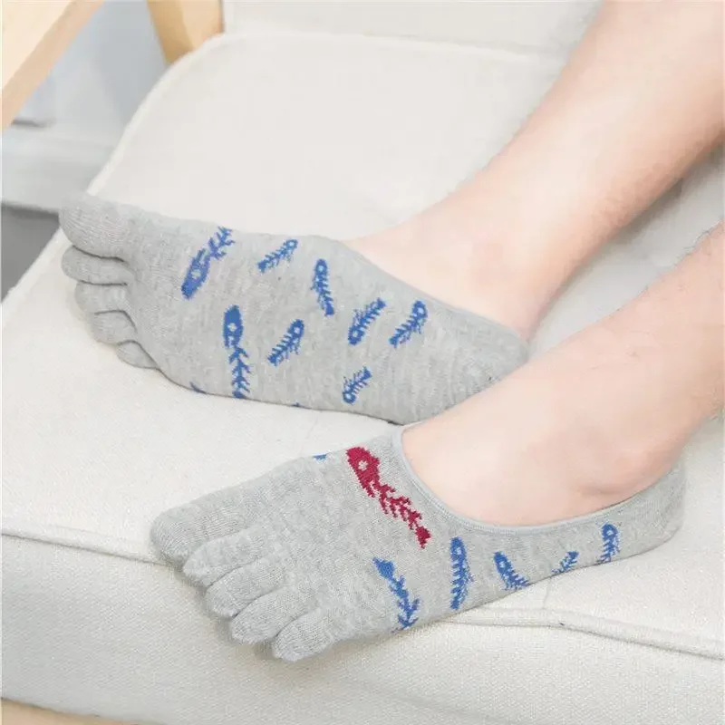 5 Pair Invisible Boat Socks Five Fingers Toe Socks Male Cotton Men Invisible Socks With Silicone
