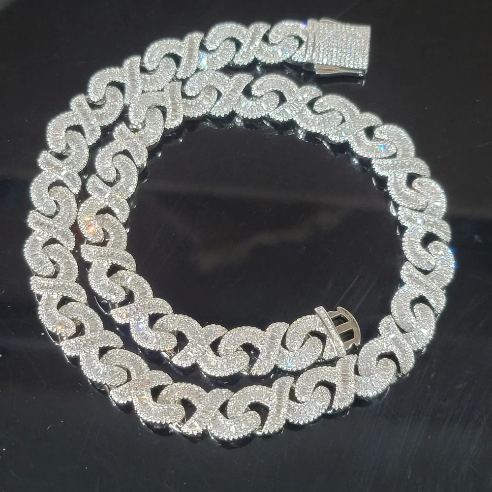 Iced Out Necklace For Women Men Icy 15MM Unlimited Link Chain Full Pave Diamonds Hip Hop Jewelry Solid Back Bracelet Gifts