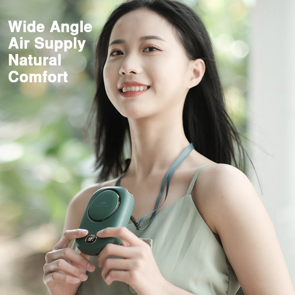 Desktop handheld hanging neck fan with digital display charging USB mini portable outdoor camping high wind small electric fan