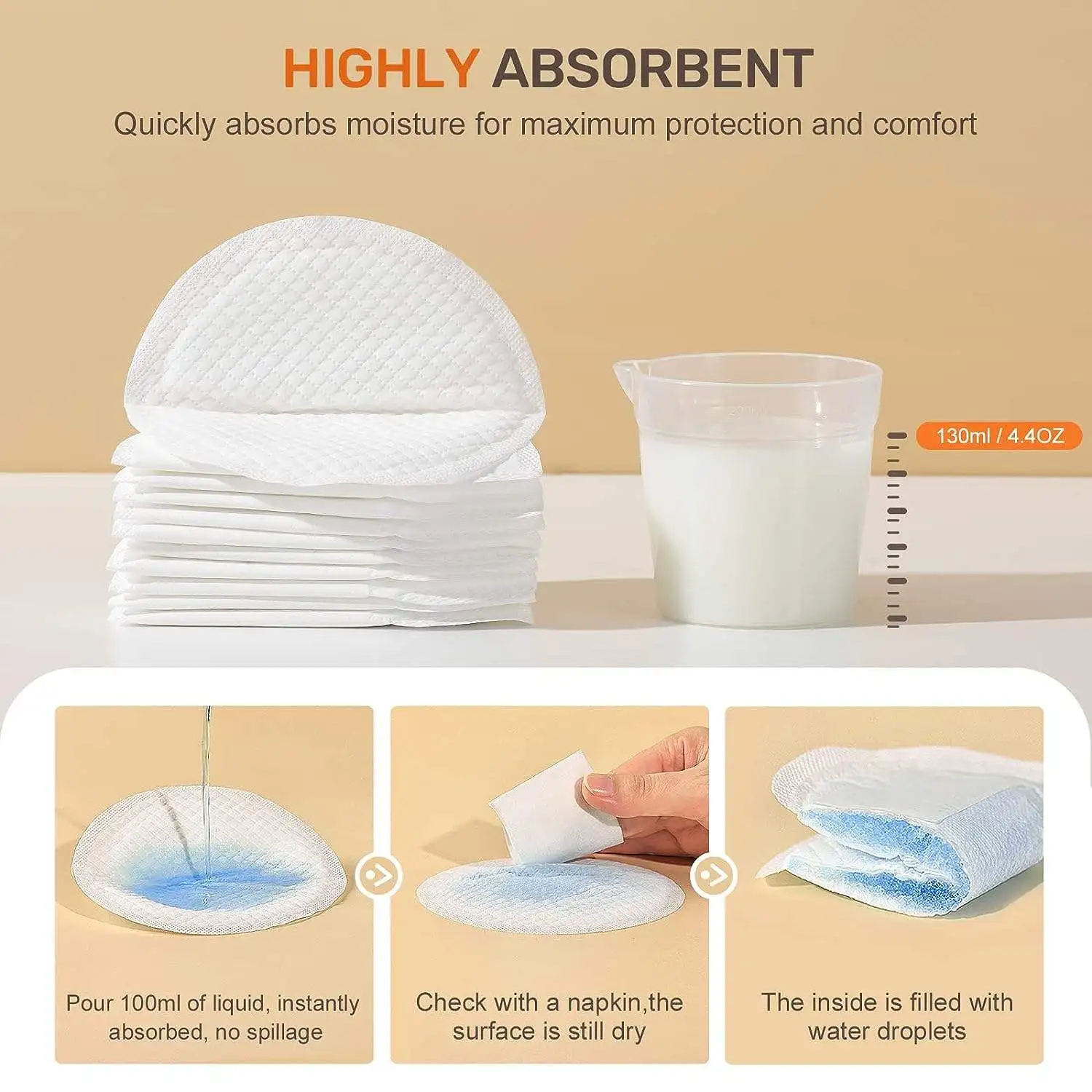 100pcs Disposable Nursing Pads, Breast Patches, Anti-spill Pads, Breathable and Leak-proof Water Absorption, Cotton Breast Pads