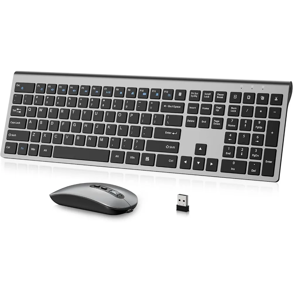 Full Size Ergonomic Wireless Keyboard and Mouse Set, 2.4G Cordless for Computer, Mac, Laptop, PC, Windows - Grey