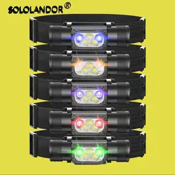 SOLOLANDOR Mini faro LED tipo C USB 18650 faro rosso verde 395nm UV blu giallo lampada frontale torcia a luce Flash bianca