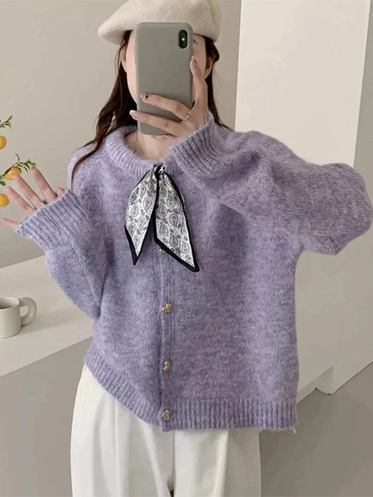 

Корейский Sle Sweet Fre, универсальный свободный вязаный кардиган, женский мягкий уютный ленивый цвет, круглая верхняя одежда Ne