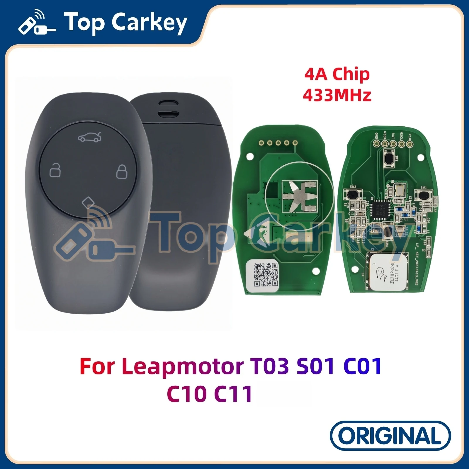 

TopCarkey Original OEM Remote Key Fob 4A Chip 433MHz for Leapmotor T03 S01 C01 C10 C11 2021-2024