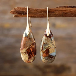 Fashion Personality Water Droplets Natural Stone Jewelry Earrings Women 2024 New Stainless Steel Earrings, Accessories Wholesale