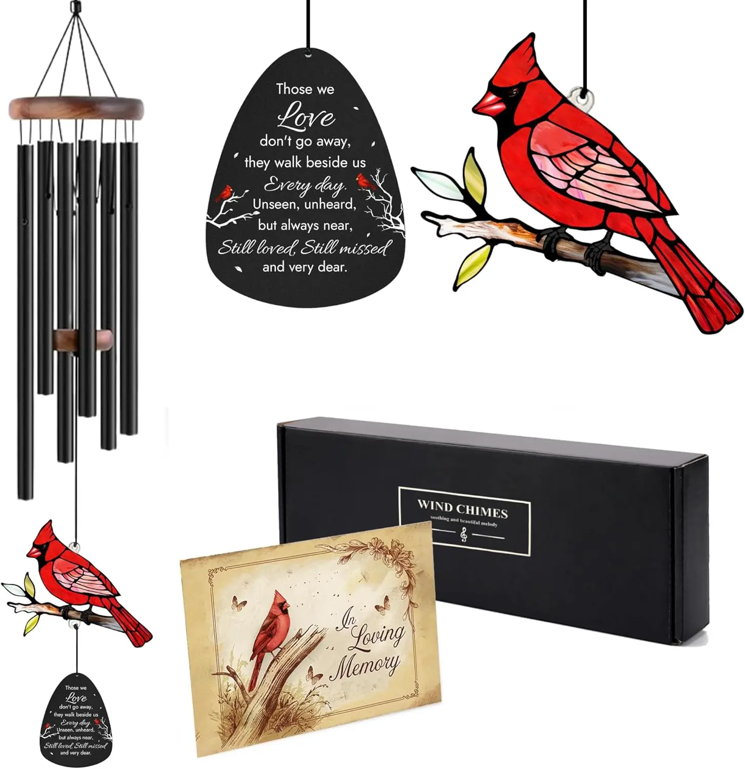 

Memorial Wind Chimes for Loved Ones - 36'' Sympathy Gifts with Mute Option, Red Cardinal Design