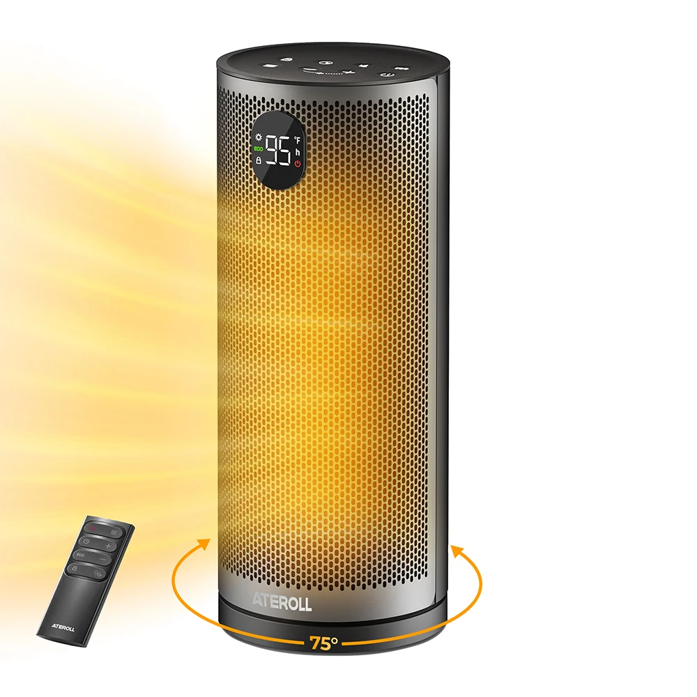 Portable Electric Heater with Remote Control Ateroll 2000W PTC Ceramic Oscillating Space Heater 16inch Instant Warmth Quiet Air Blower Fan V0-Grade Fireproof Materials Overheat Protection Tilting Protection Home Appliance for Bedroom Office Desk Indoor