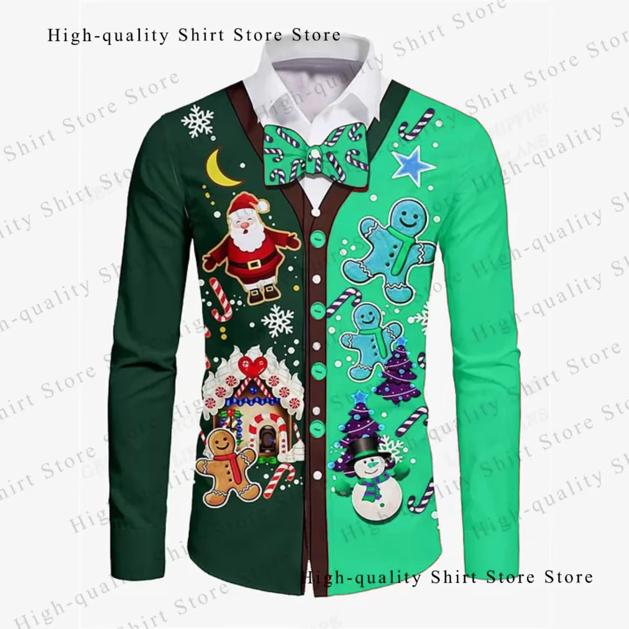 Christmas Fun Clothing Men's Shirt Top Collar Long Sleeve Shirt Men's Casual Shirt Men's Daily Vacation Street Wear