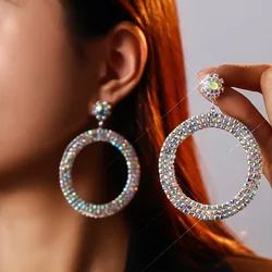 Stonefans ab Rhinestone Large Circle Pendant Earrings Jewelry for Women Statement Oversize Hoop Earrings Party Accessories