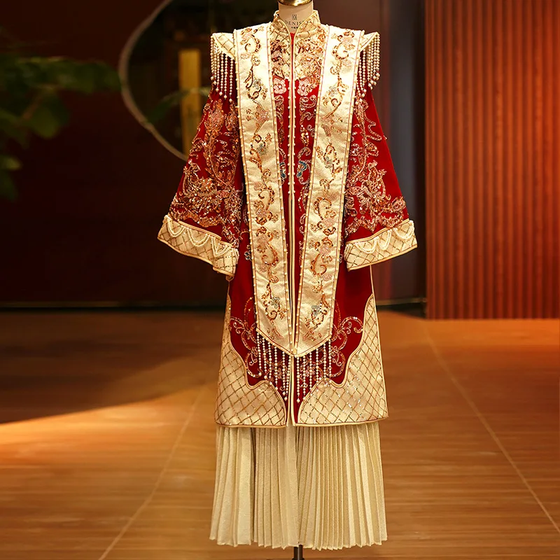 

Hundred Pleats Ming Style Hanfu 2024 New Ming Style Hanfu Velvet Wedding Dress Chinese Style Wedding Dress